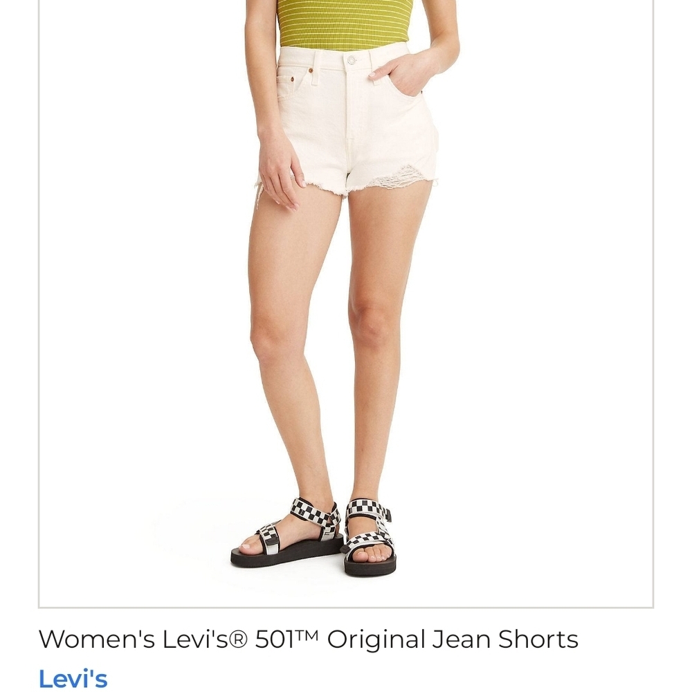 Levi's Cream Jean Shorts High-Rise Raw Hem 32/14